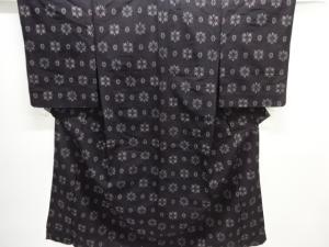 アンティーク　抽象花模様織出し手織り紬単衣着物